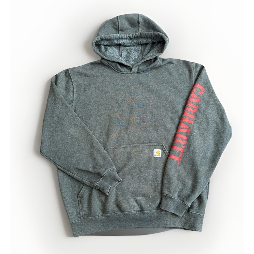 Carhartt Mens Pullover Hoodie- Grey‎ Size Lg Original Fit- Thrashed Distressed
